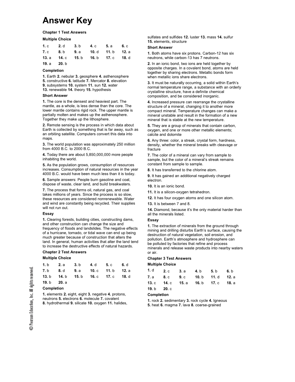 Chapter 1 Test Answers