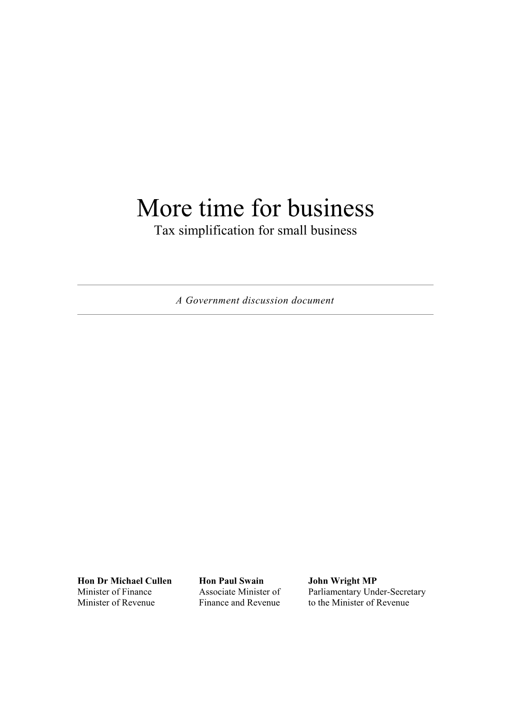 More Time for Business - Tax Simplification for Small Business