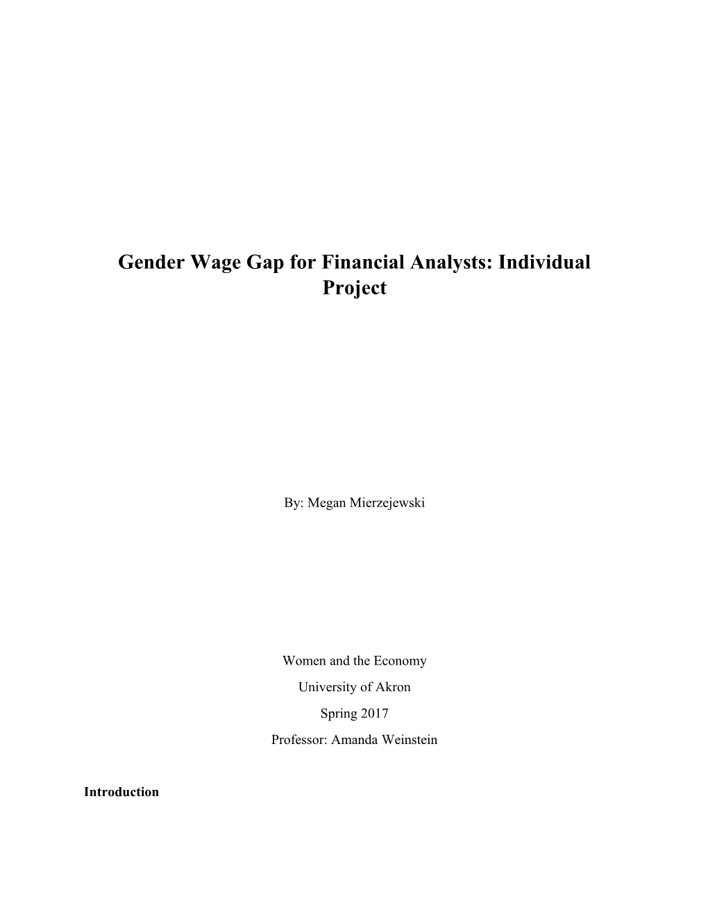 Gender Wage Gap for Financial Analysts: Individual Project