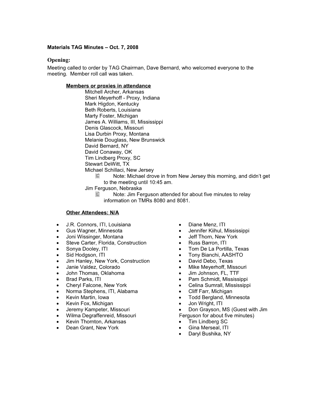 2007 Materials TAG Meeting Minutes