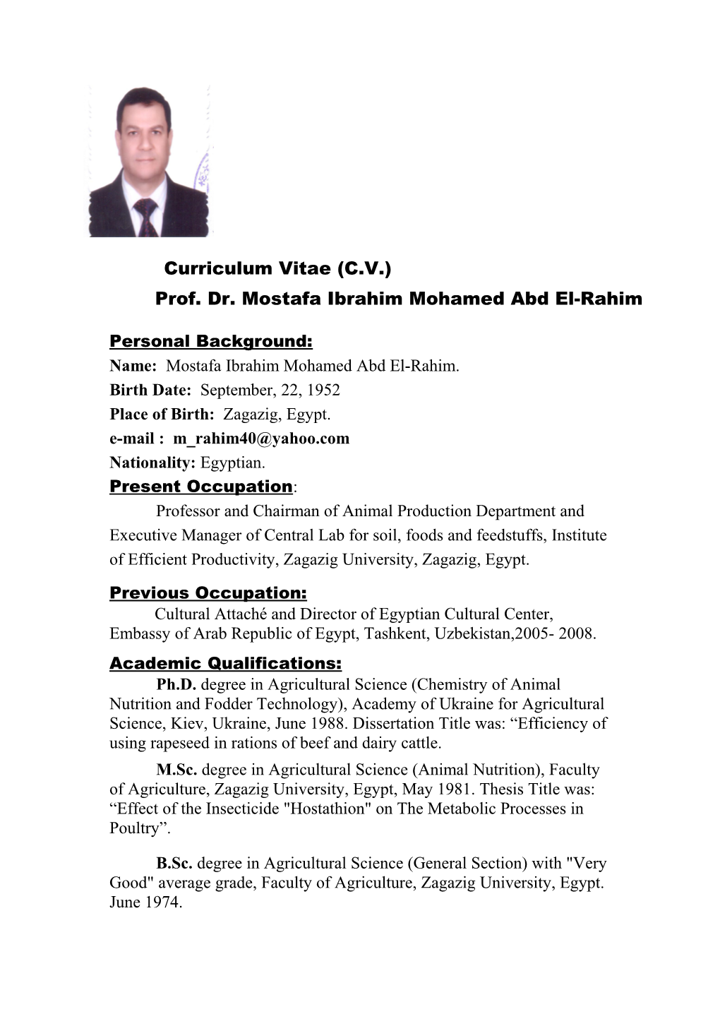 Prof. Dr. Mostafa Ibrahim Mohamed Abd El-Rahim