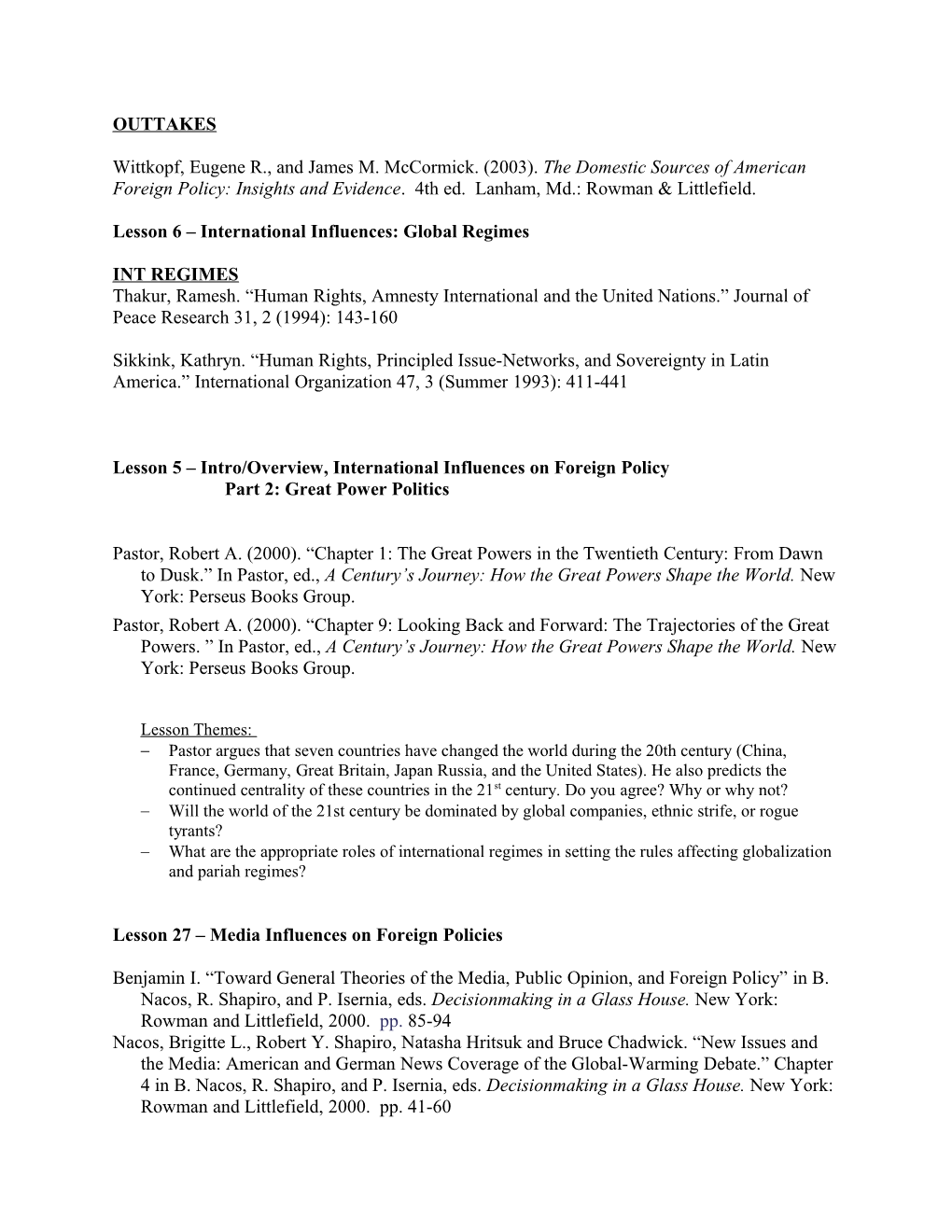 Lesson 6 International Influences: Global Regimes