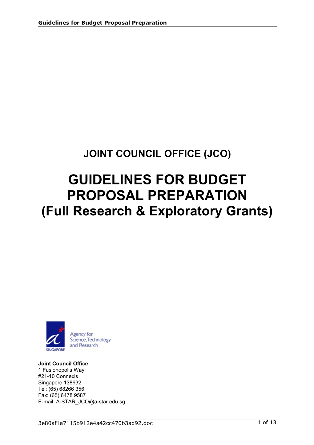 Guidelines for Budget Proposal Preparation