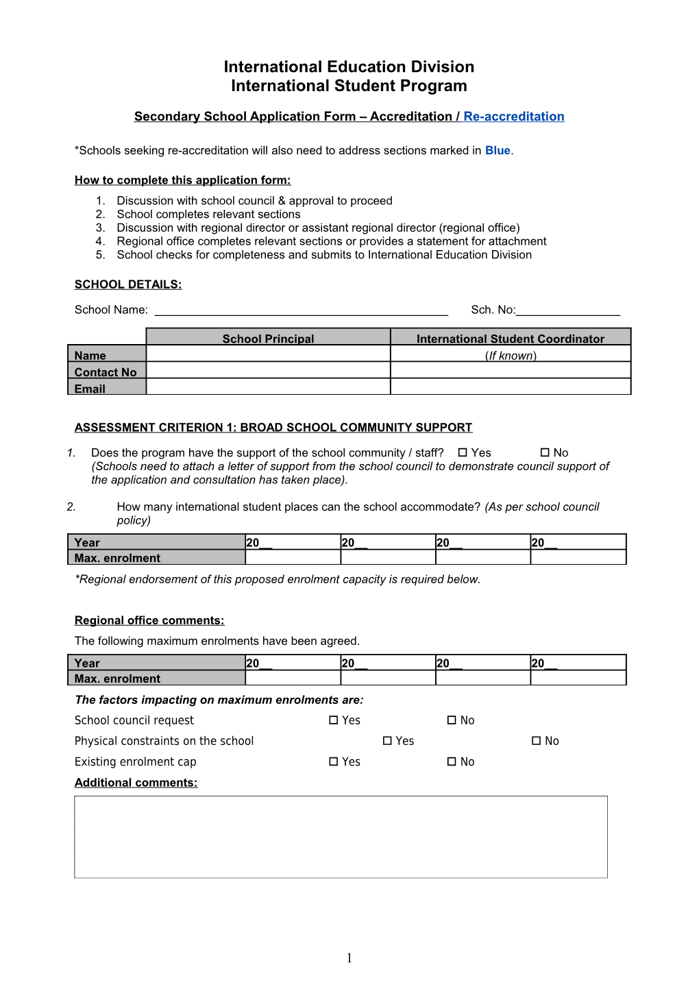 School Accreditation Application Secondary School