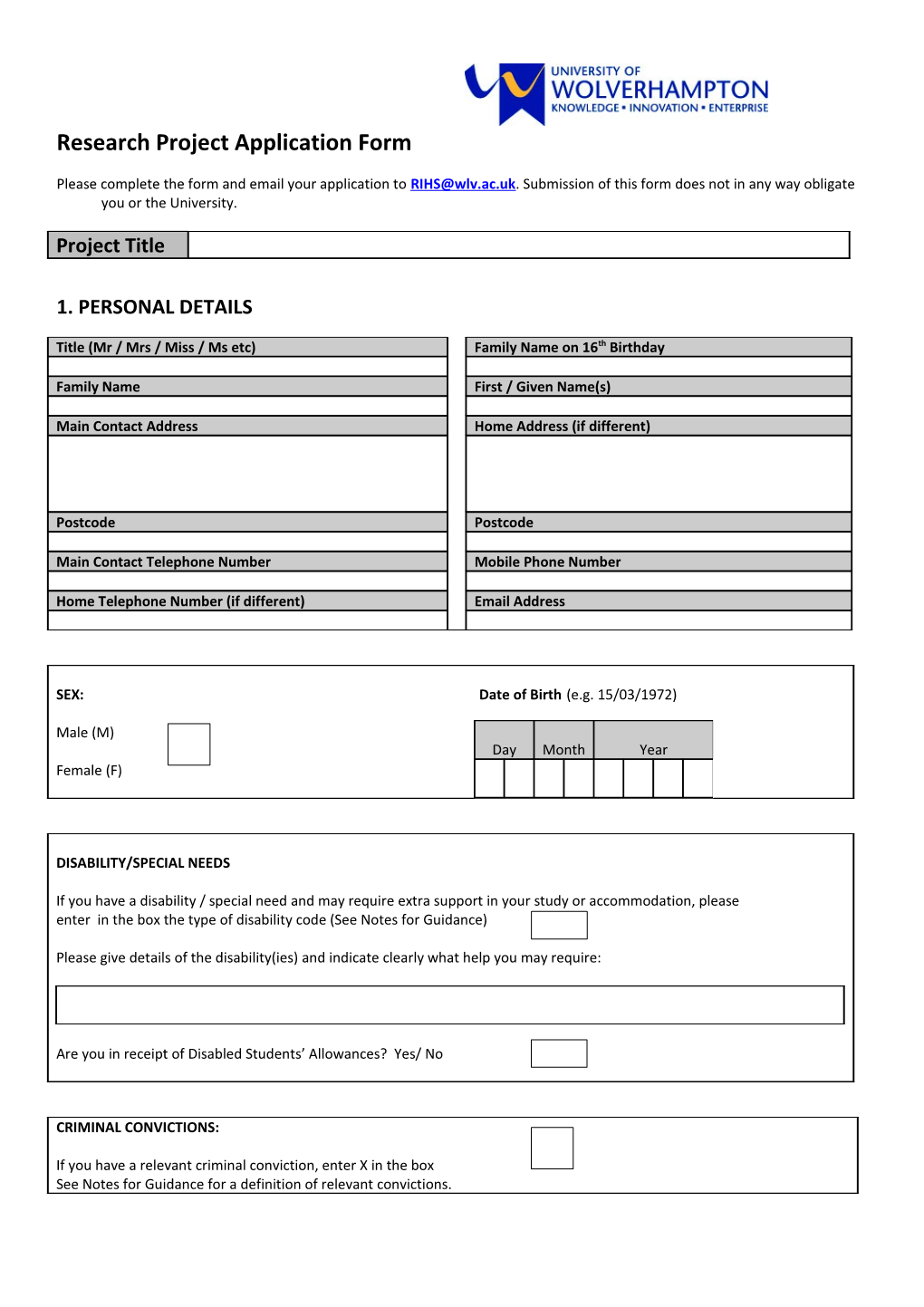 Research Project Application Form