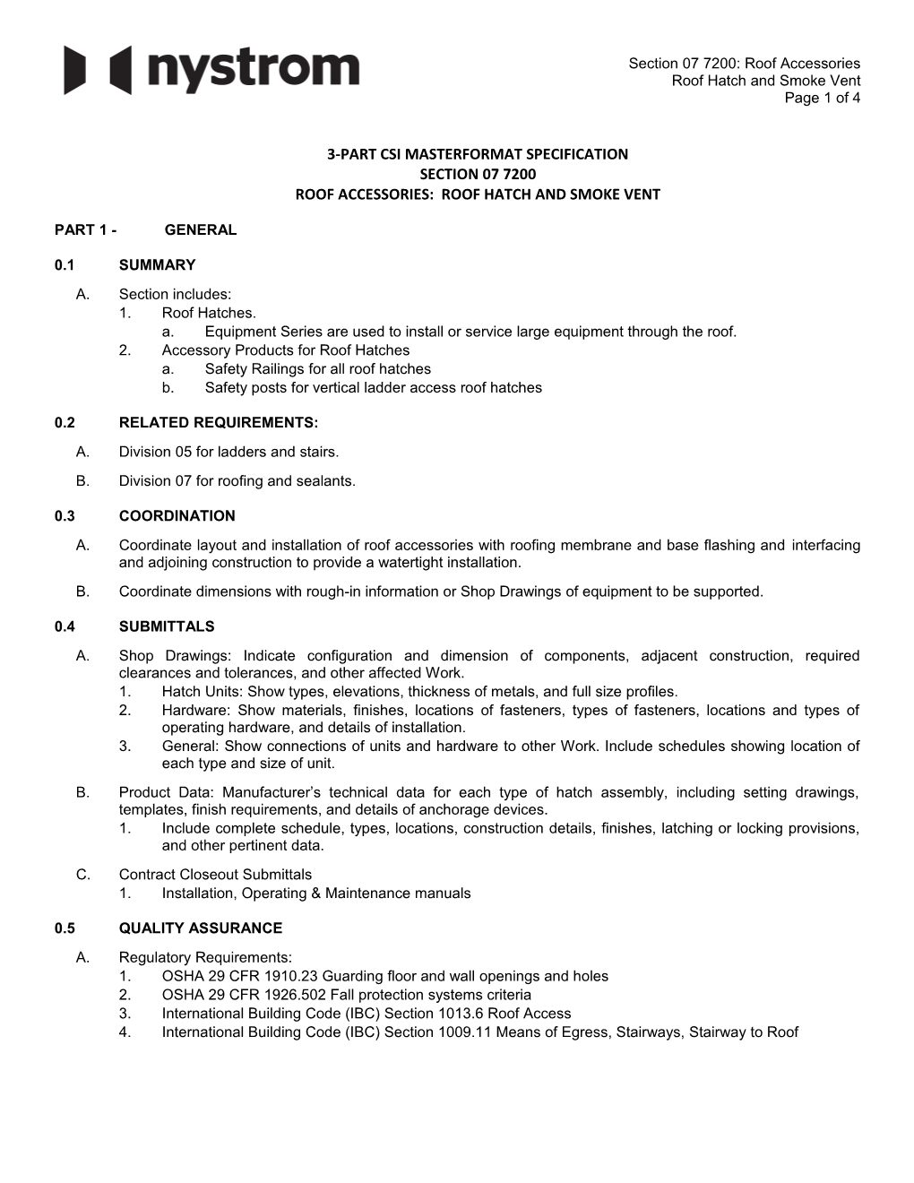 Nystrom RH Equipment Spec