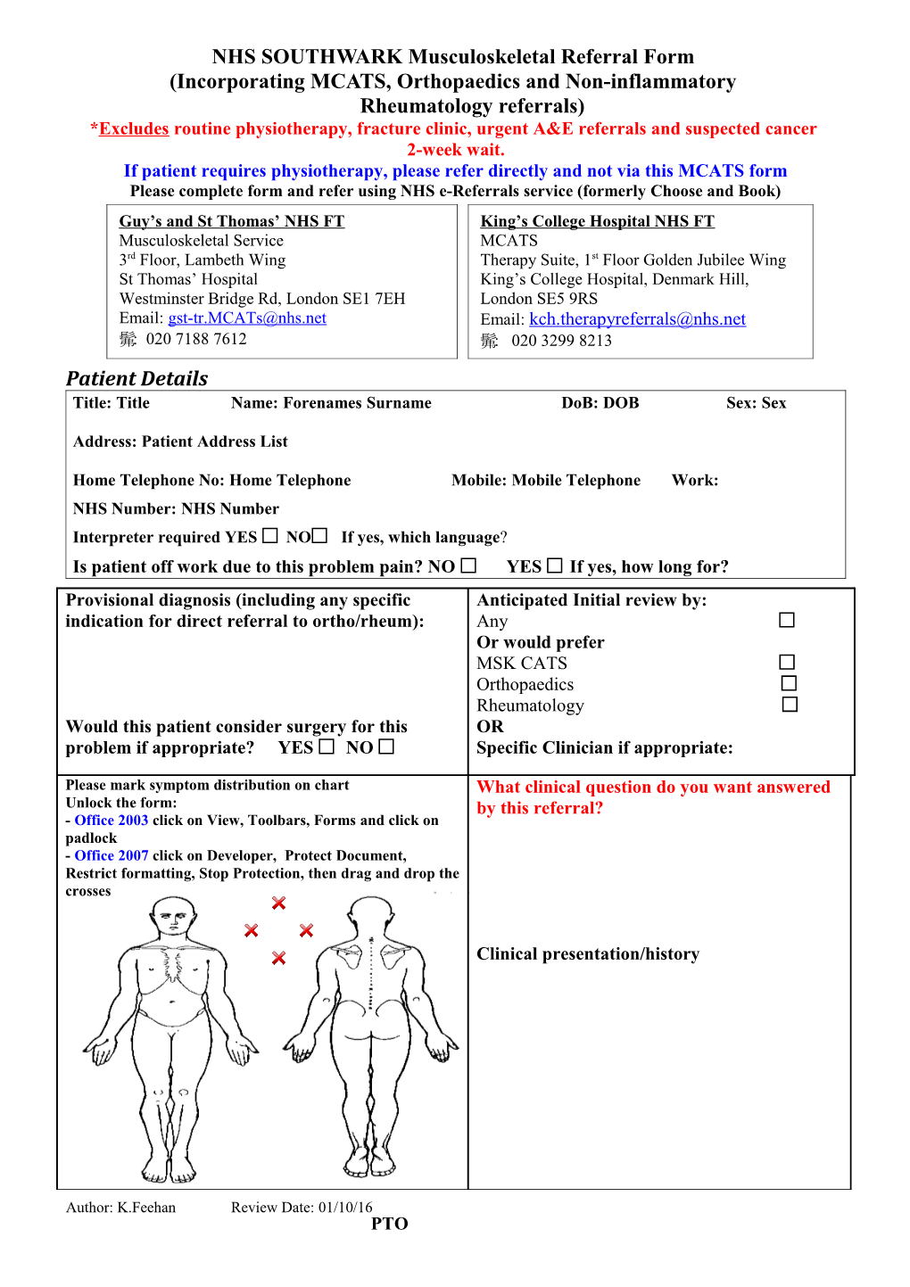 NHS SOUTHWARK Musculoskeletal Spinal Referral Form