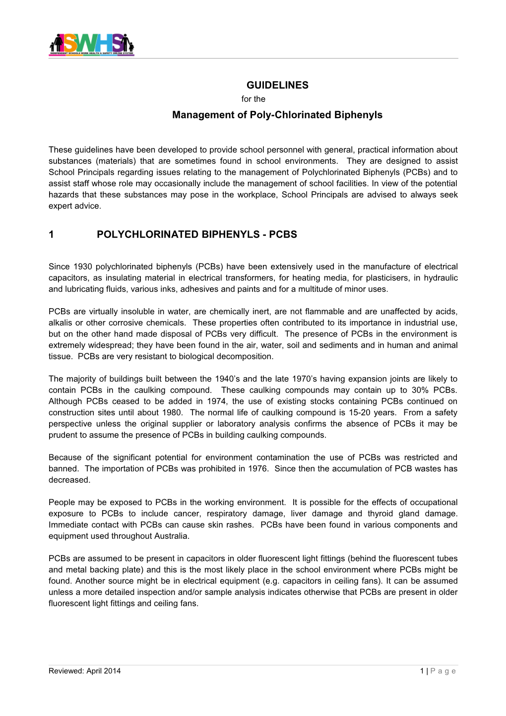 Guidelines for the Management of Poly Chlorinated Biphenyls