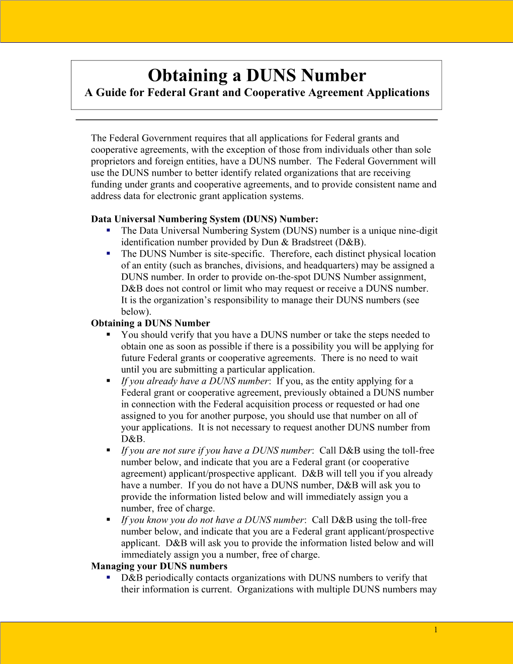 Data Universal Numbering System (DUNS) Number