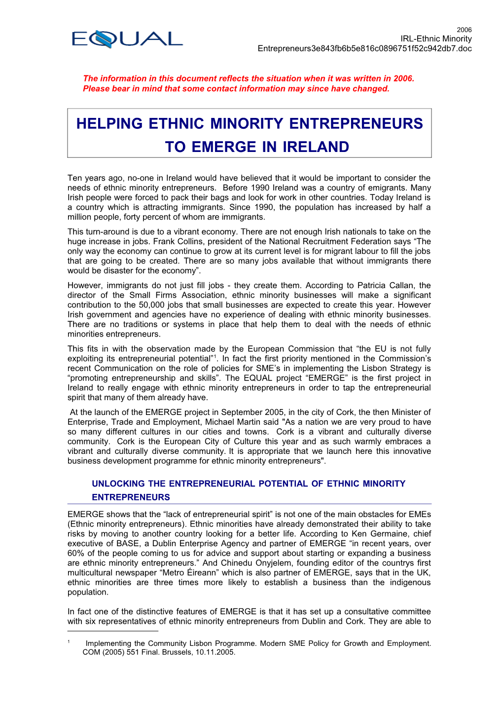 Ireland: Ethnic Minority Entrepreneurs