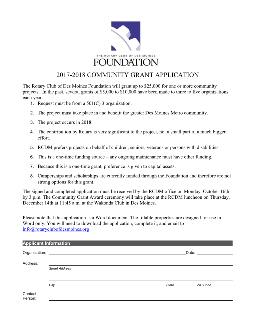 2017-2018Rcdm Foundation Community Grant Application