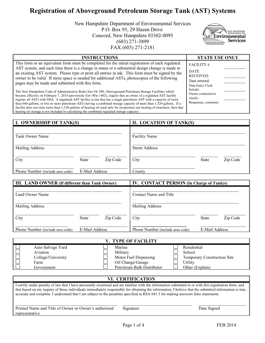 Registration of Aboveground Bulk Storage Facility