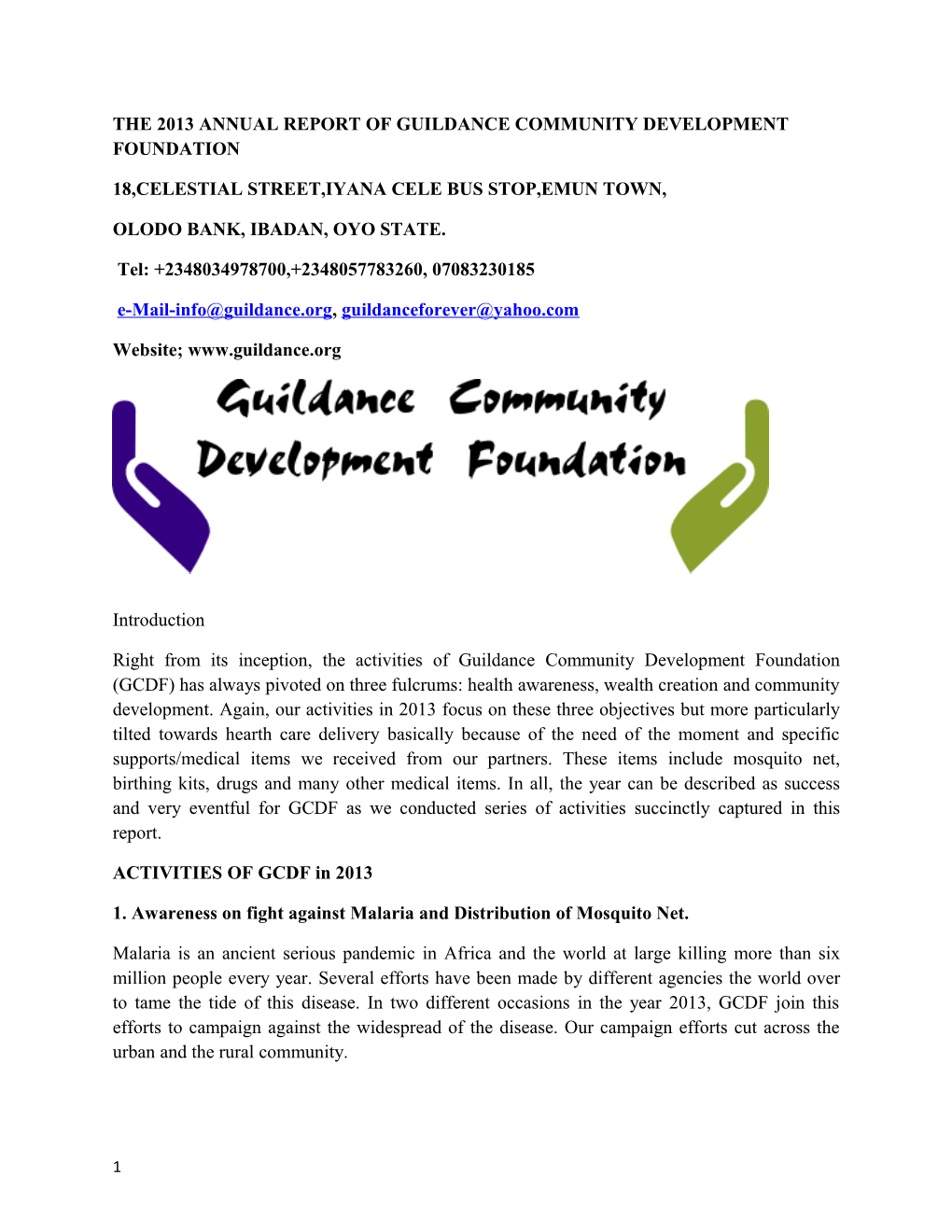 The 2013 Annual Report of Guildance Community Development Foundation