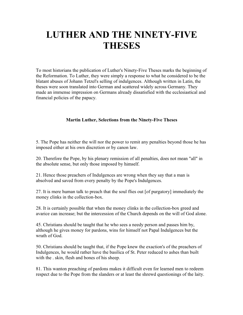 Luther and the Ninety-Five Theses