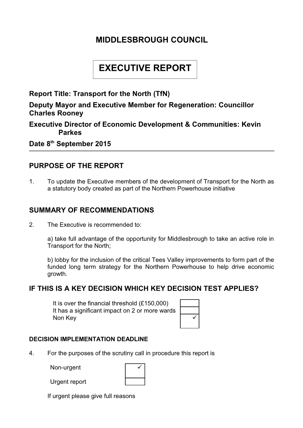 Report Title: Transport for the North (Tfn)