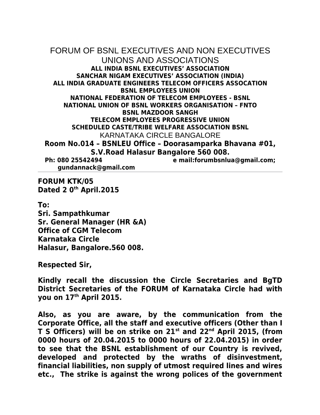 Forum of Bsnl Executives and Non Executives Unions and Associations