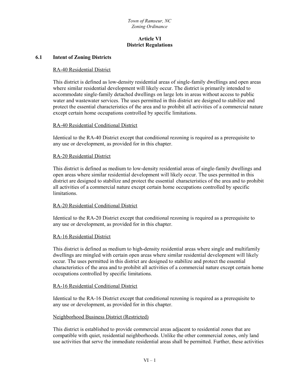 District Regulations