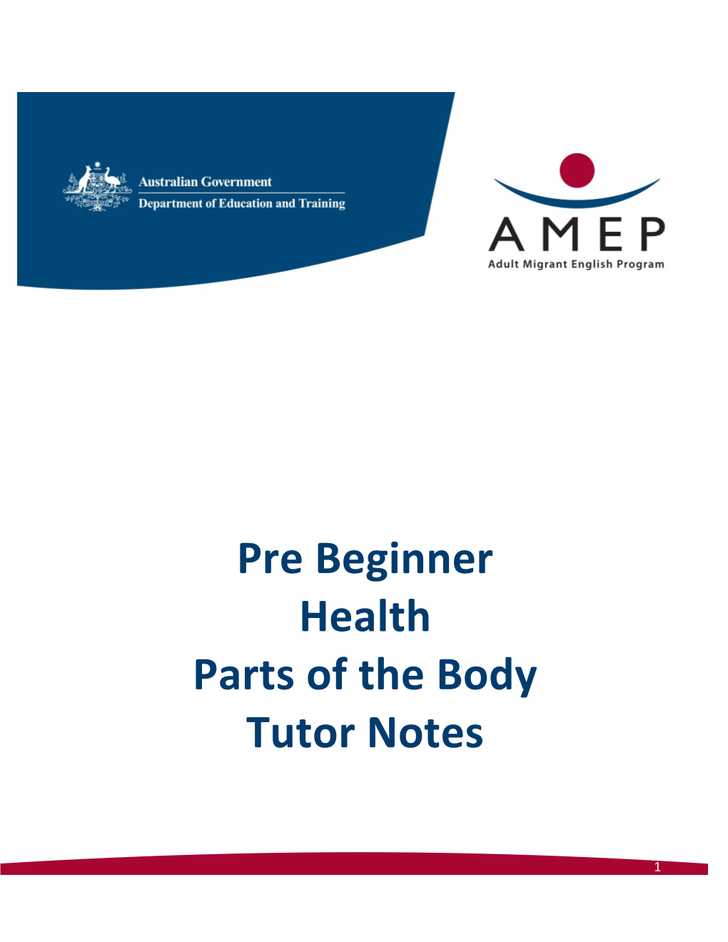 Pre Beginner Health Parts of the Body Tutor Notes