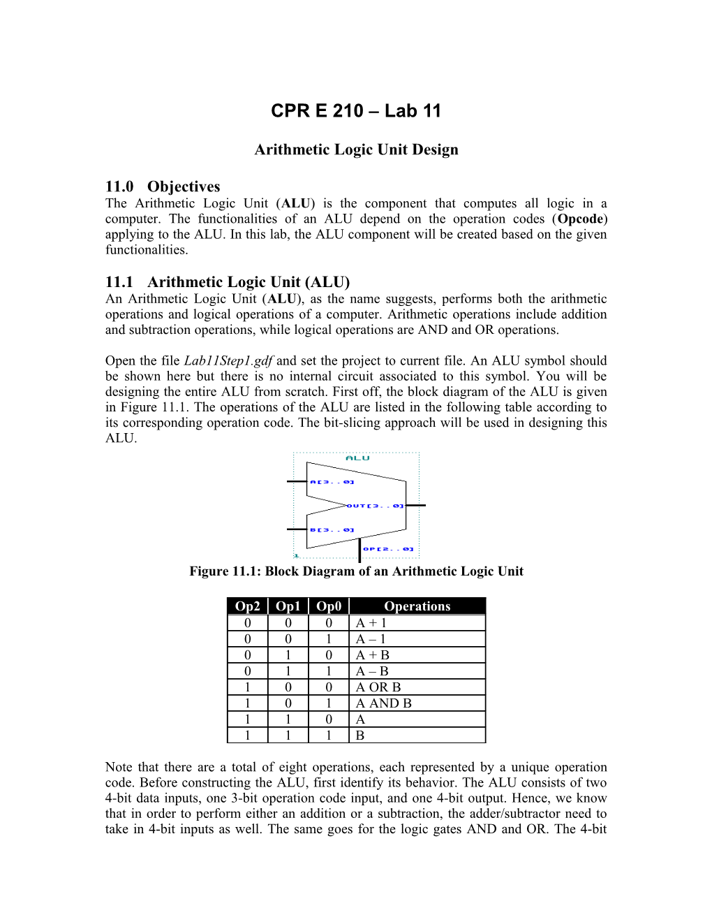 CPR E 210 Lab 11 Fall 99