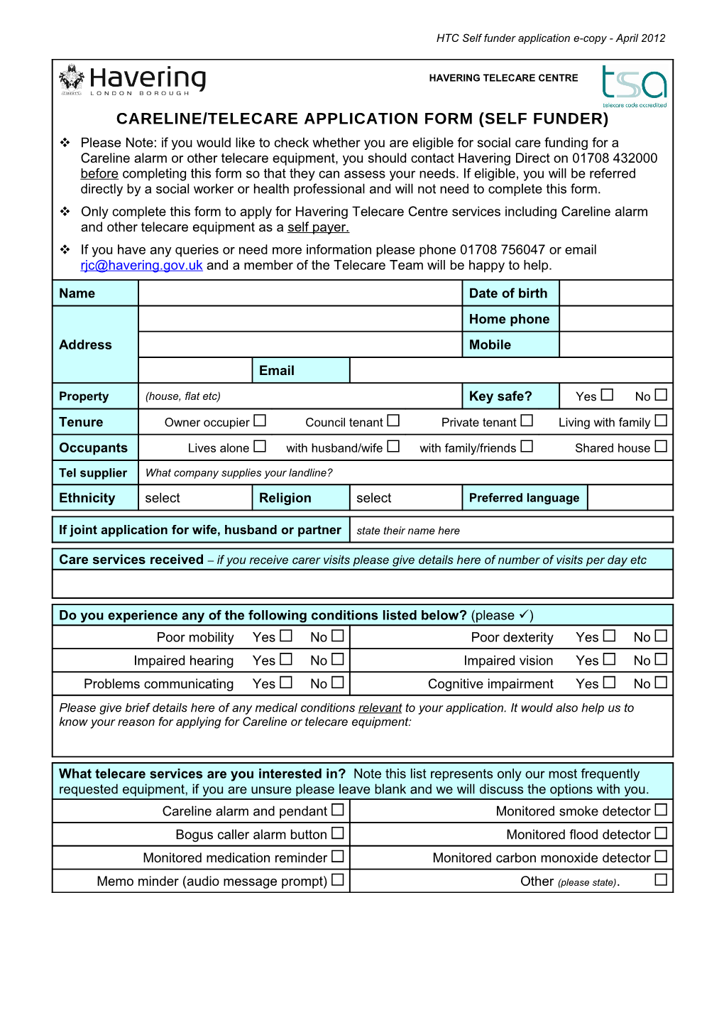 Self Funder Request Form