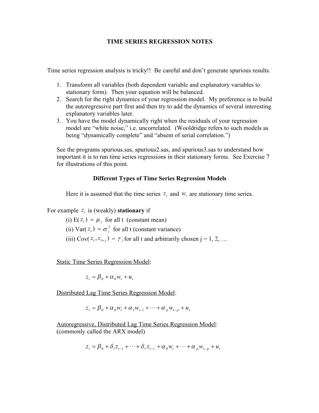 Time Series Regression Notes