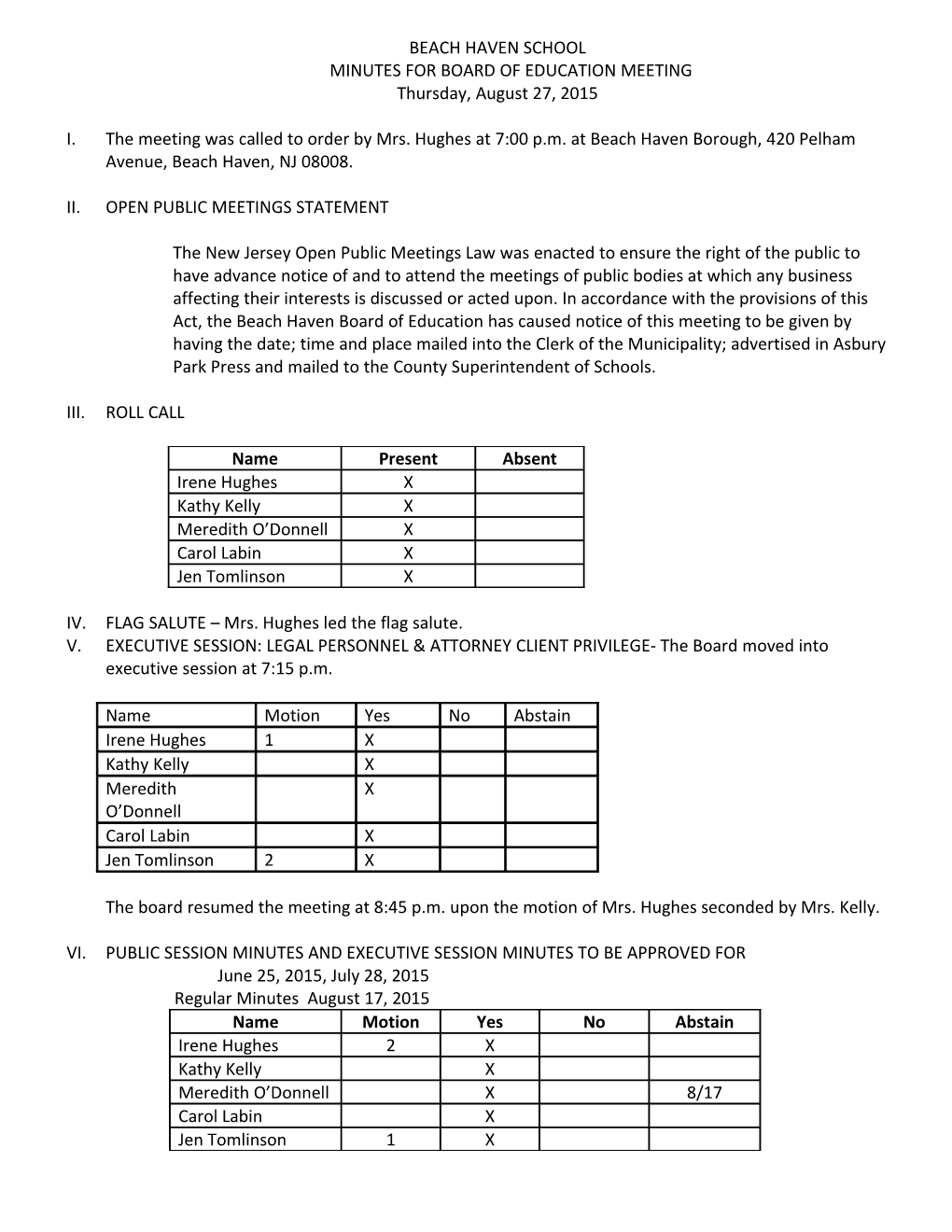 Open Public Meetings Statement