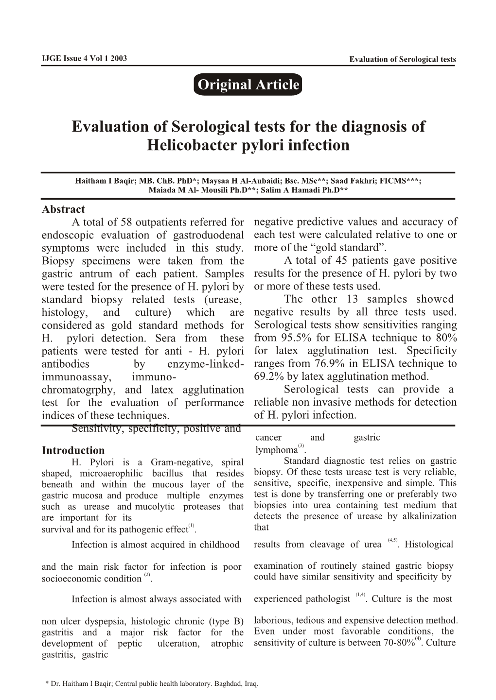 Helicobacterpylori Infection