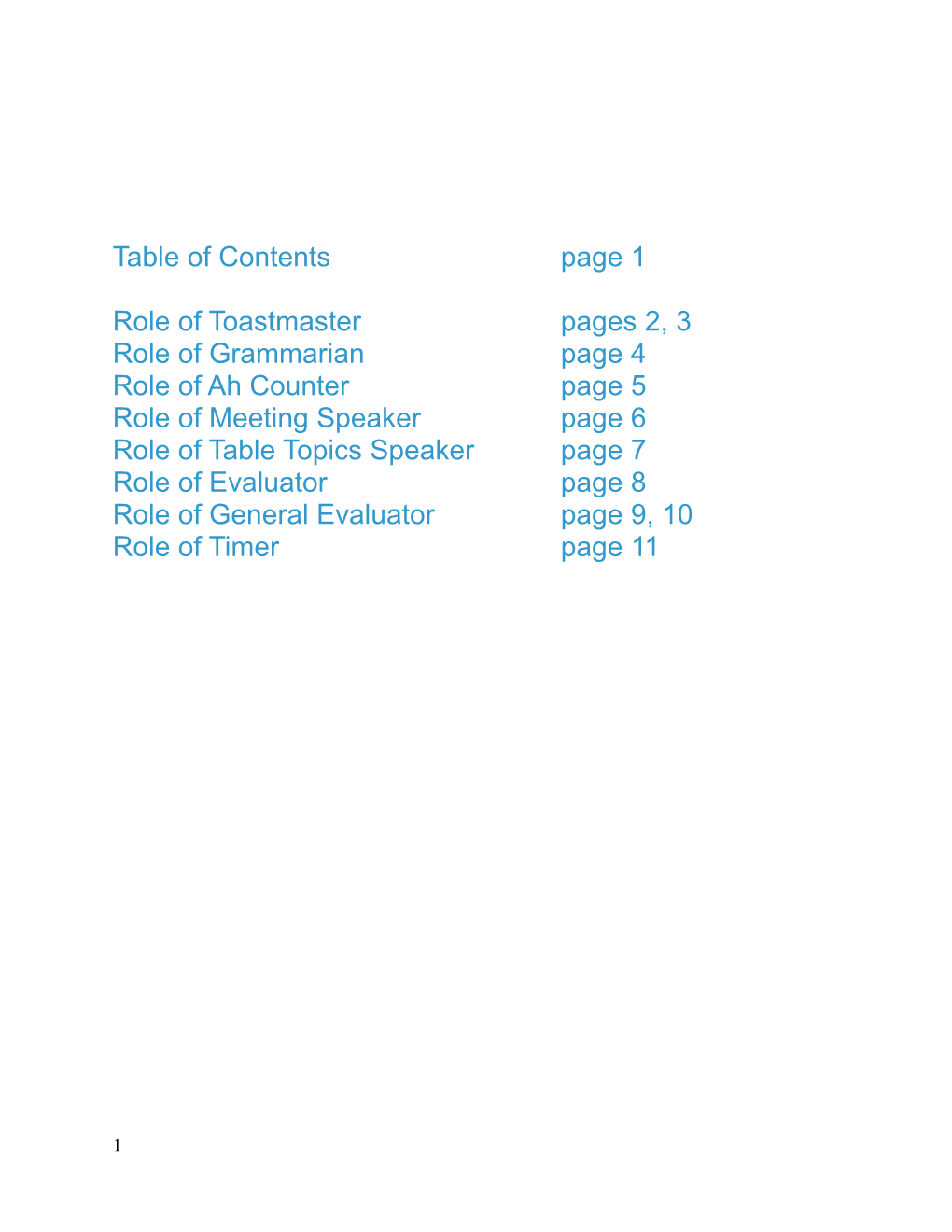 Table of Contentspage 1