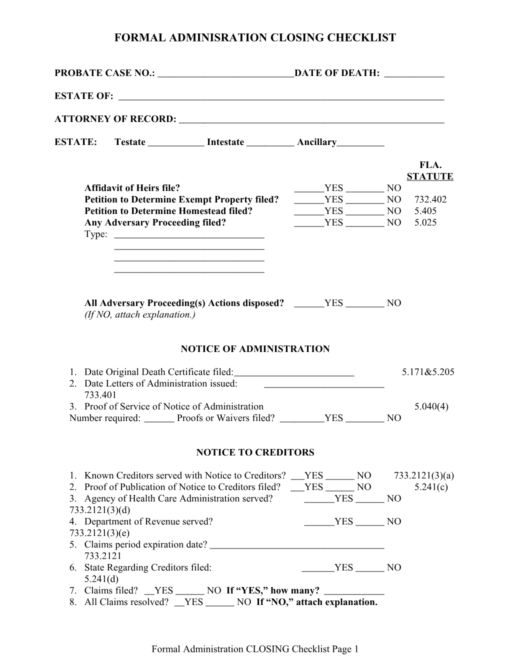 Probate Case No.: Date of Death