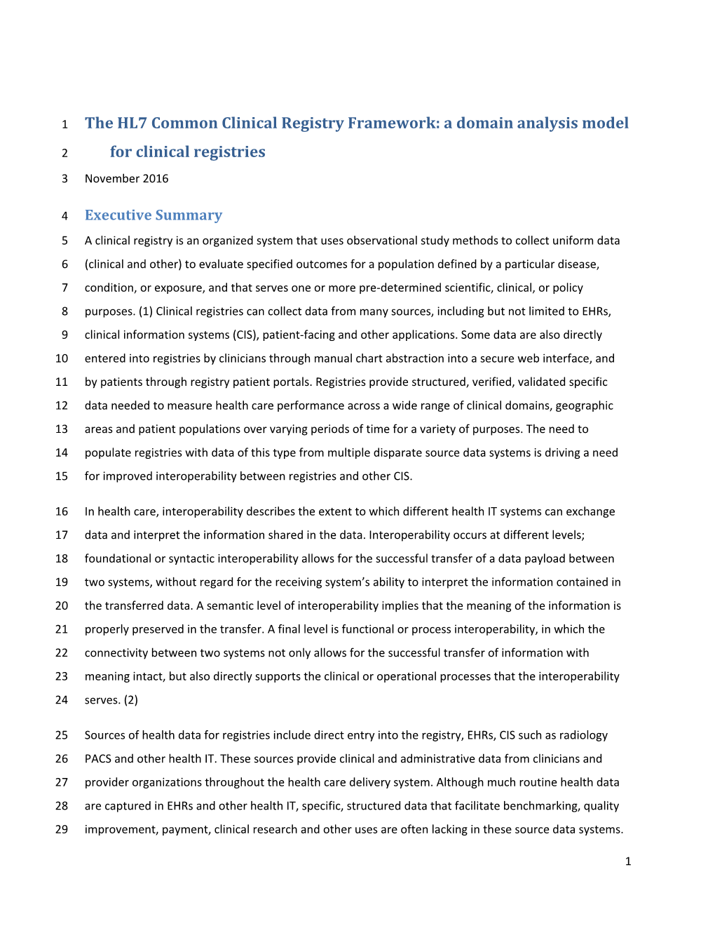 The HL7 Common Clinical Registry Framework: a Domain Analysis Model for Clinical Registries