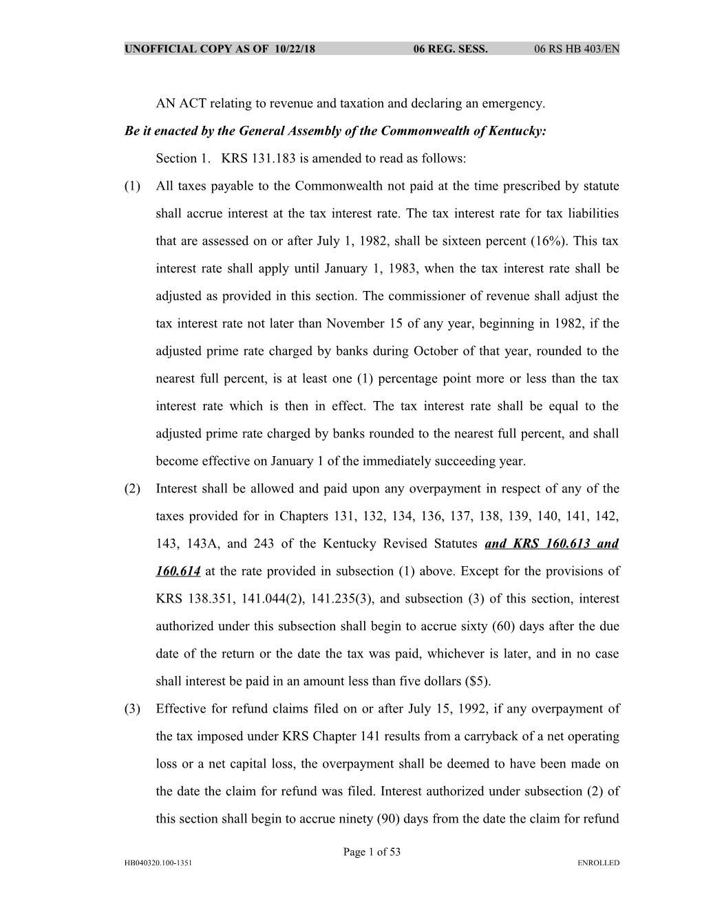 Unofficial Copy As of 11/02/1806 Reg. Sess. 06 Rs Hb 403/En