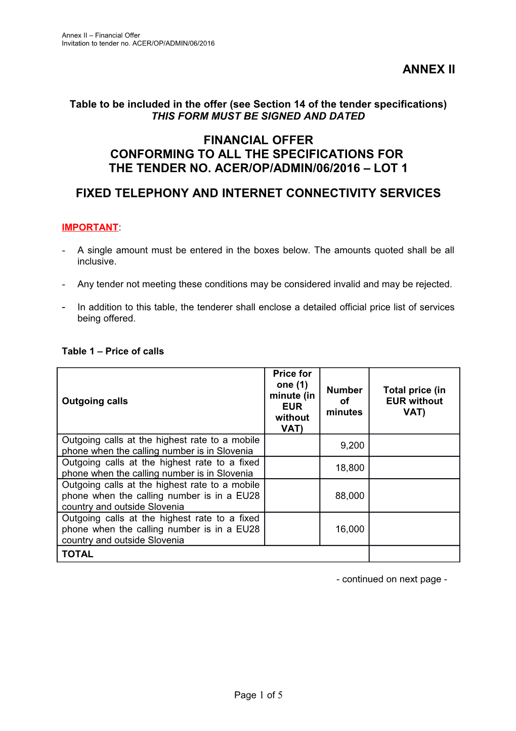 Annex II: Financial Offer