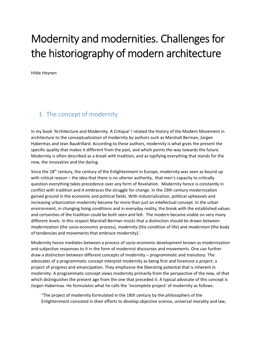 Modernity and Modernities. Challenges for the Historiography of Modern Architecture