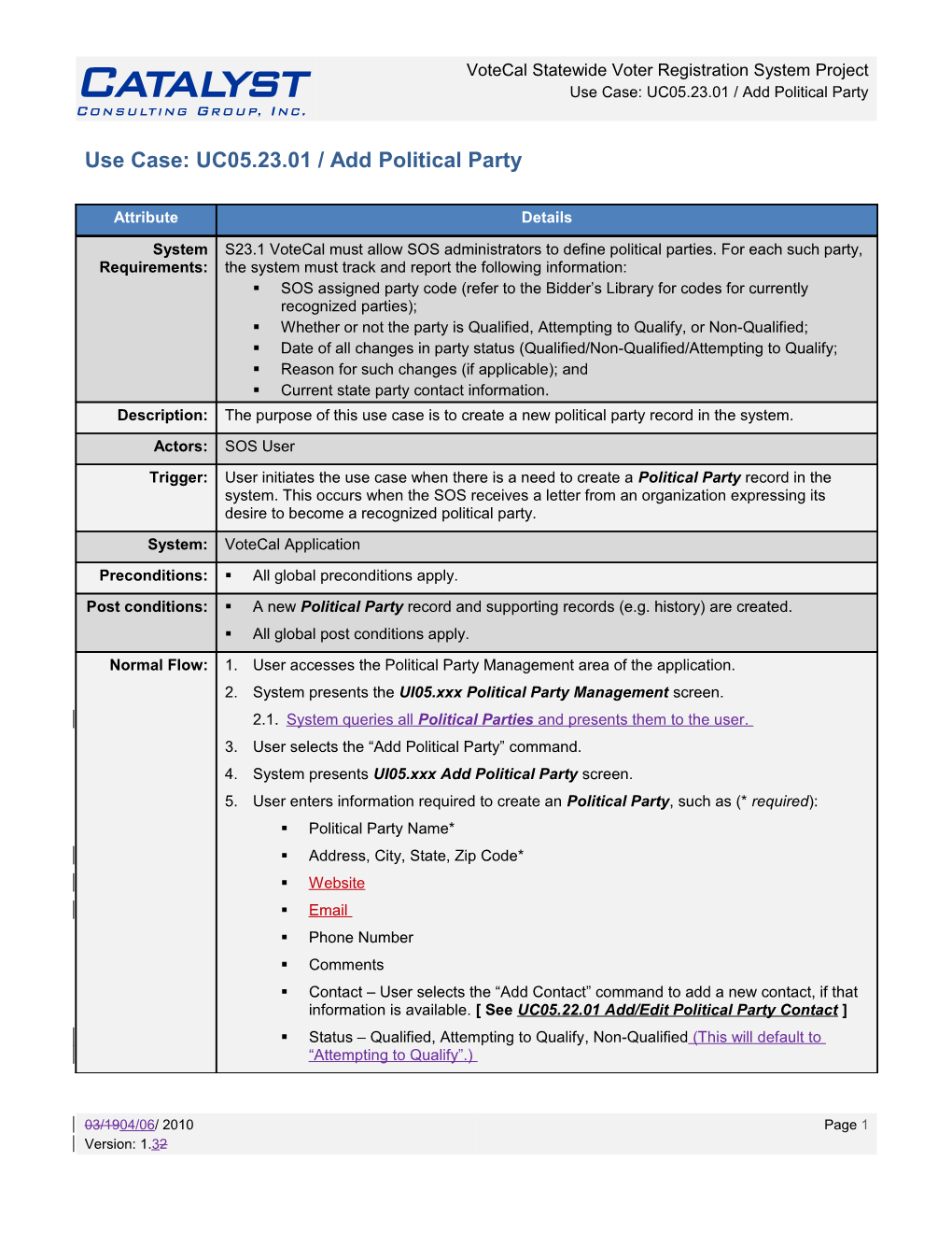 Use Case: UC05.23.01 / Add Political Party