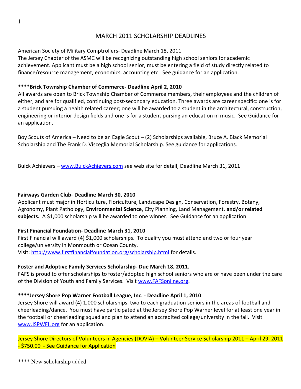 Brick Township Chamber of Commerce- Deadline April2, 2010