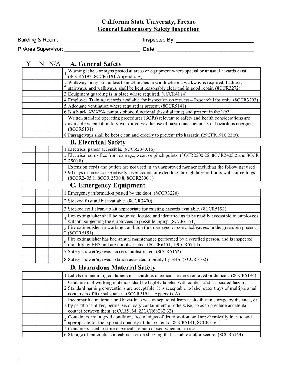 General Laboratory Safety Inspection