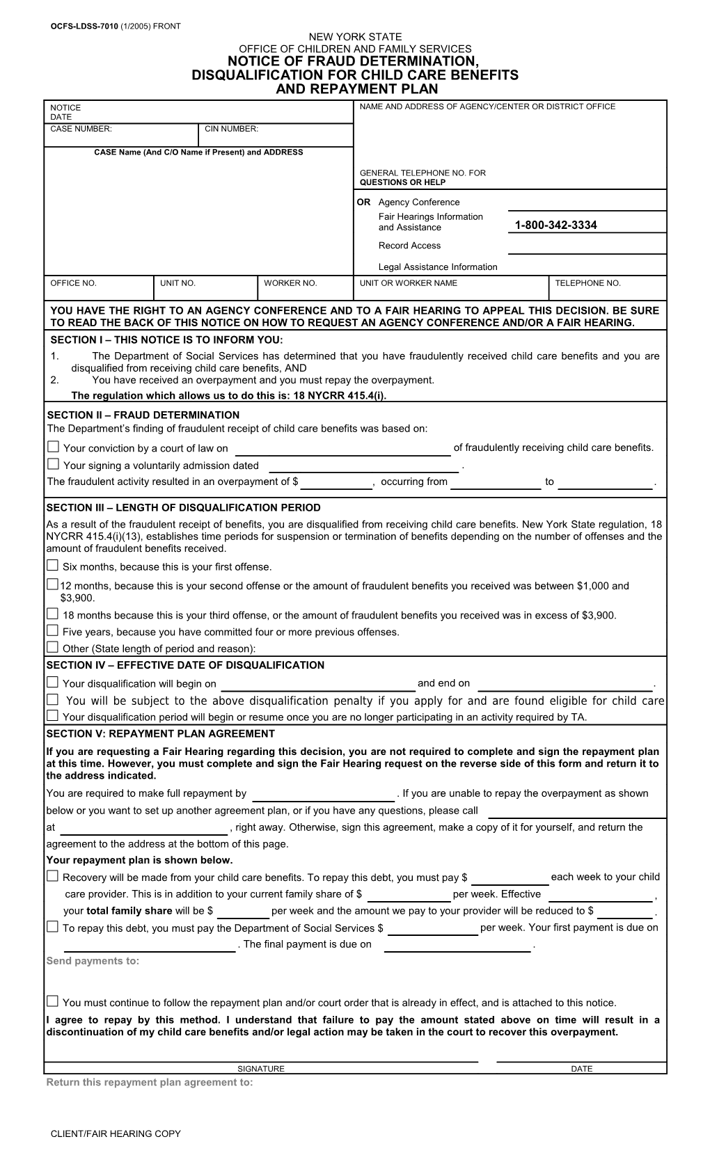 Disqualification for Child Care Benefits