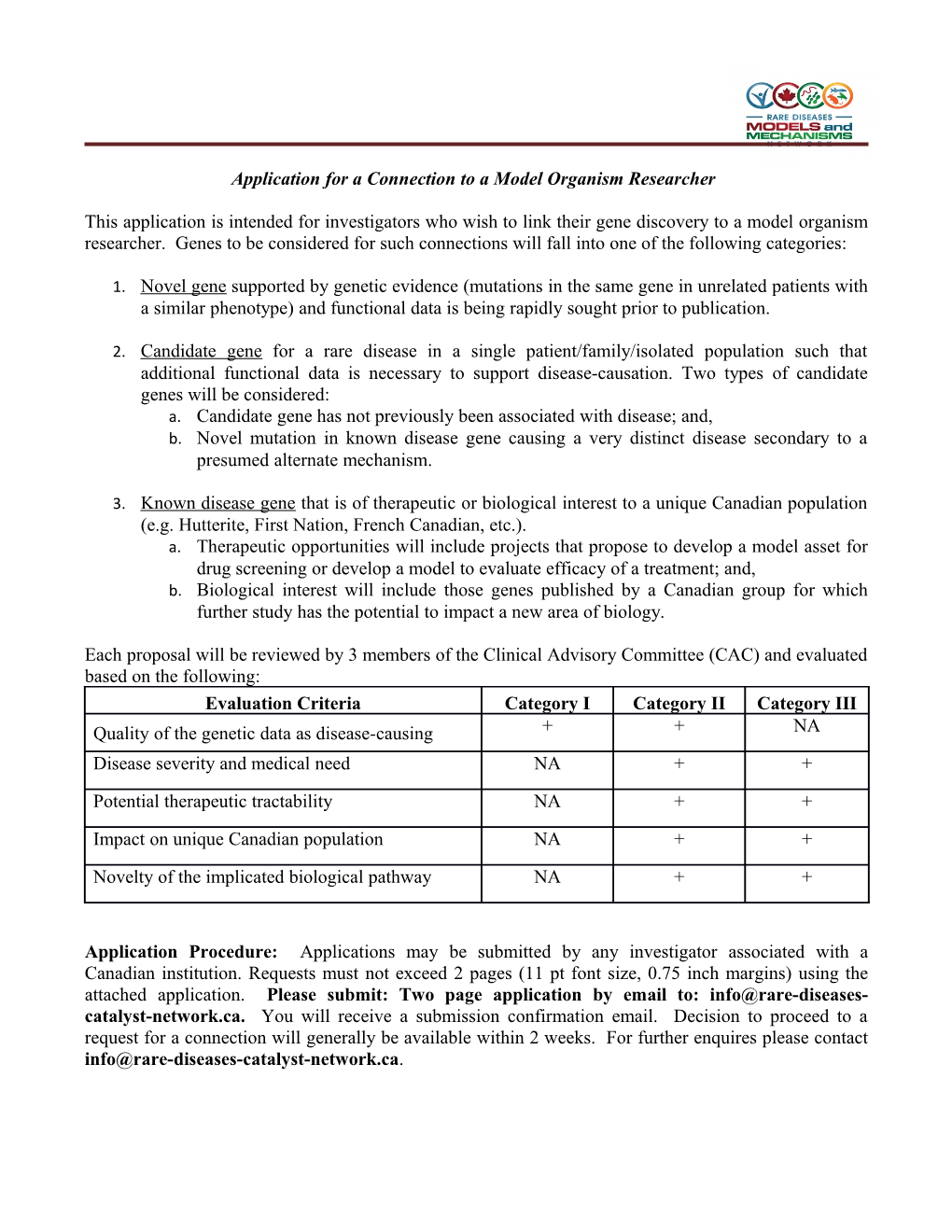 Application for a Connection to a Model Organism Researcher