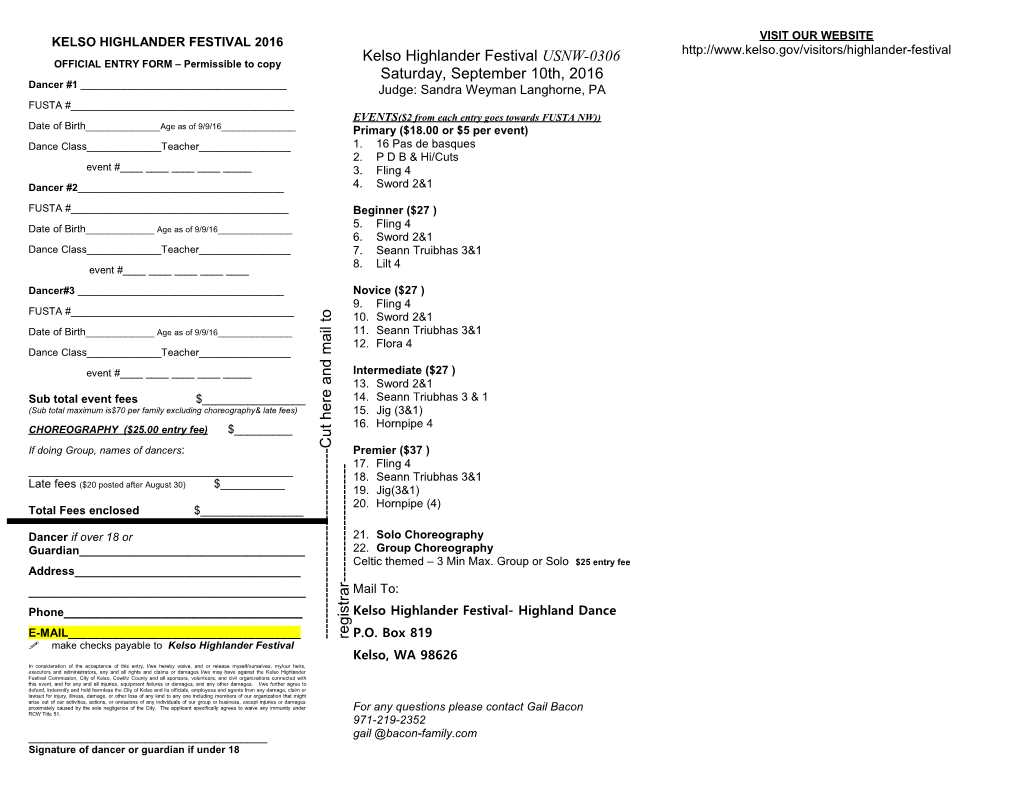 OFFICIAL ENTRY FORM Permissible to Copy