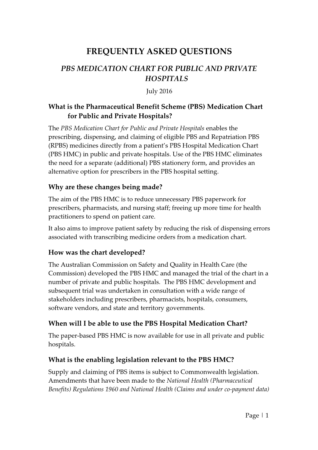 PBS Medication Chart for Public and Private Hospitals