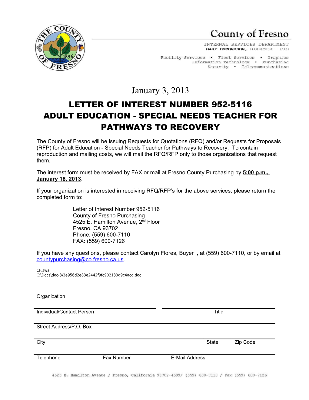 Letter of Interest