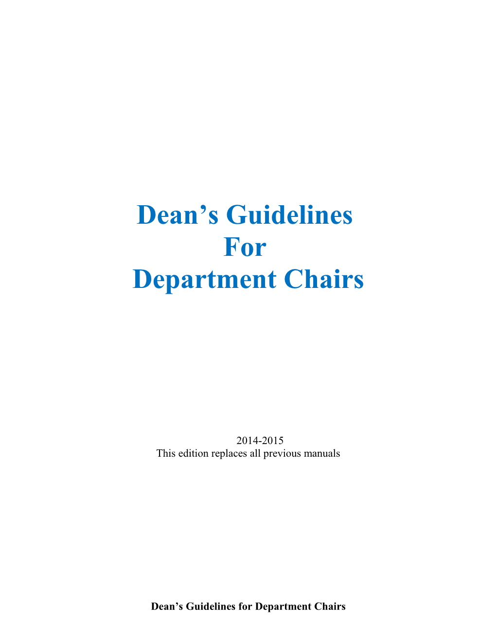 Dean S Guidelines for Department Chairs