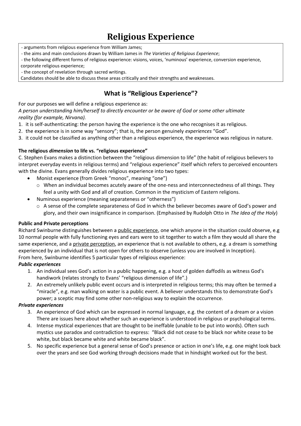 Arguments from Religious Experience from William James;