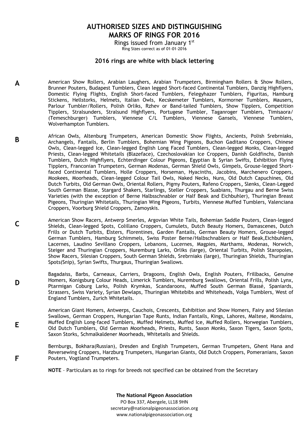 Authorised Sizes and Disinguishing