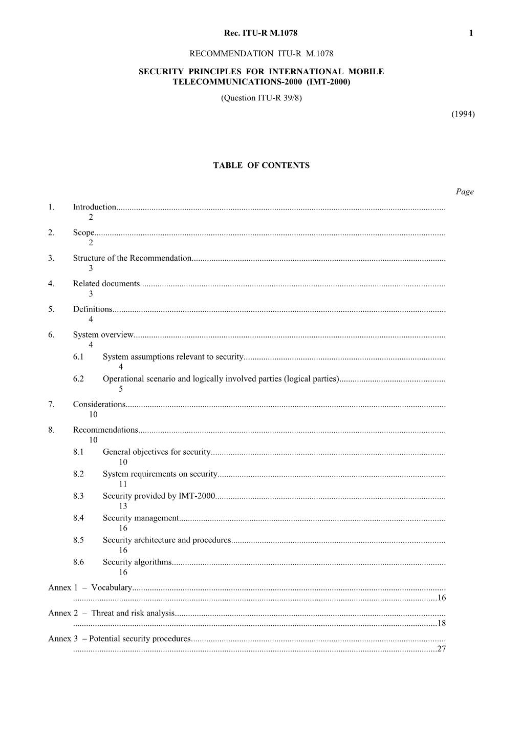 M.1078 - Security Principles for International Mobile Telecommunications-2000 (IMT-2000)