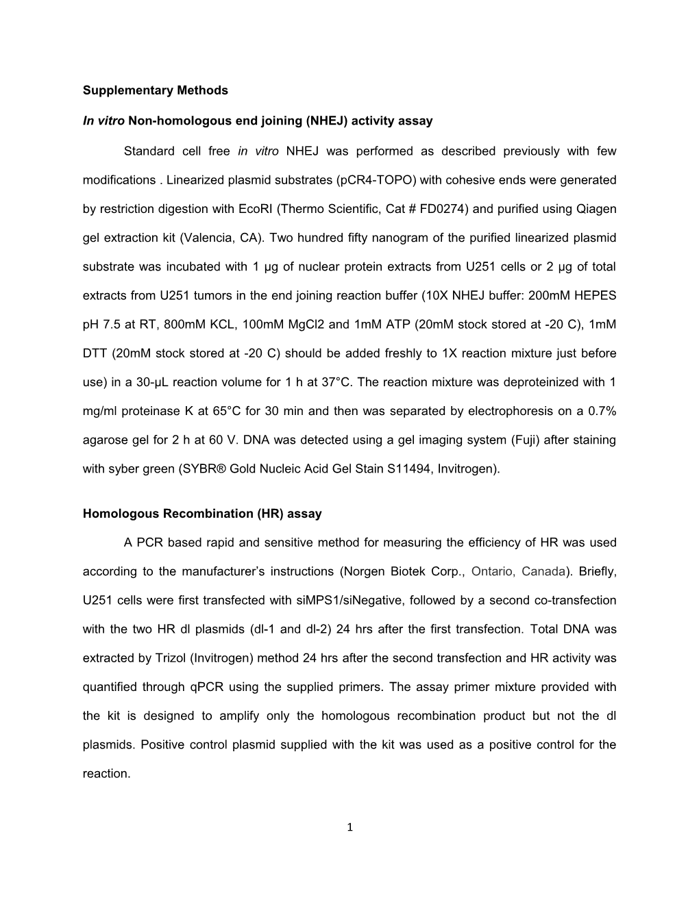 In Vitro Non-Homologous End Joining (NHEJ) Activity Assay