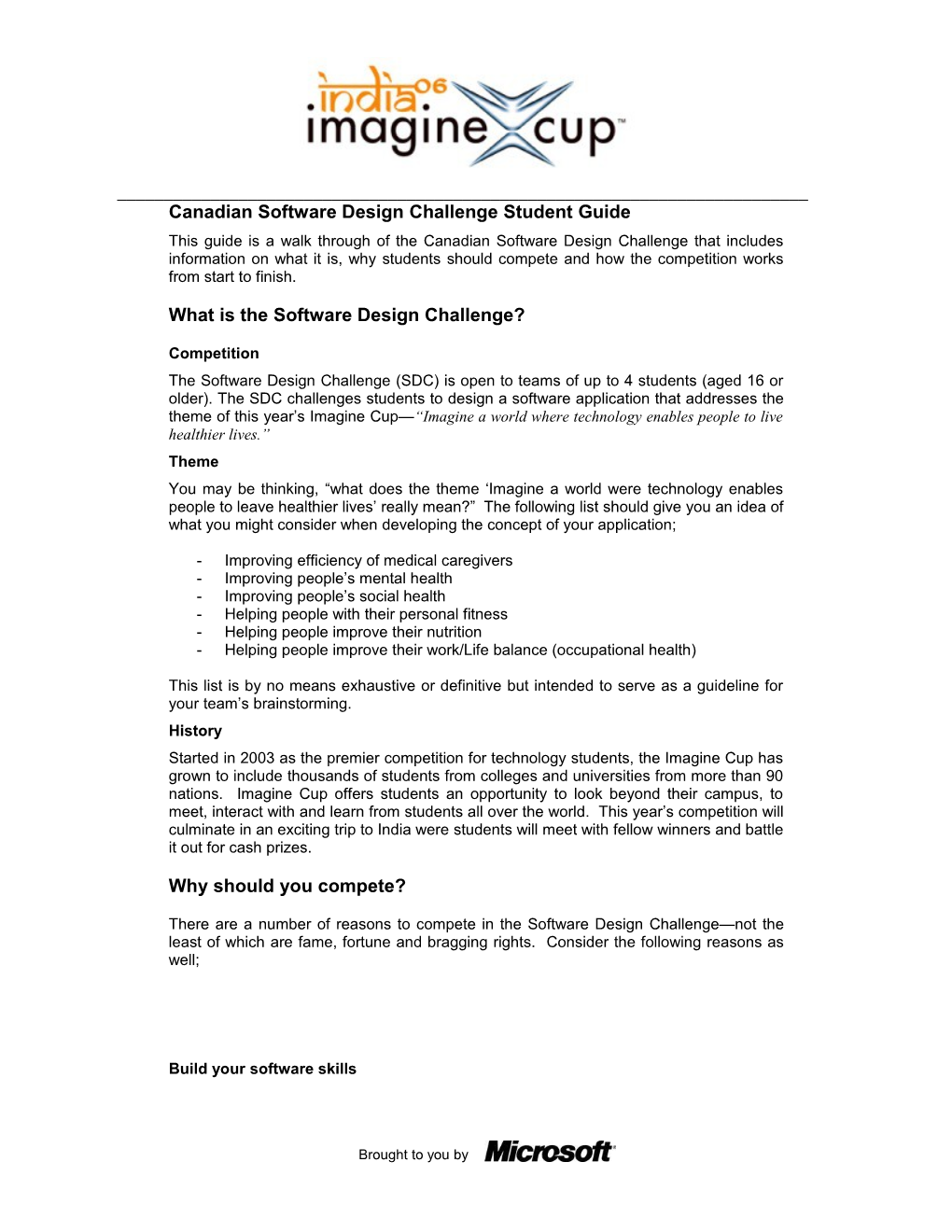 Imagine Cup Software Design Challenge Competitor S