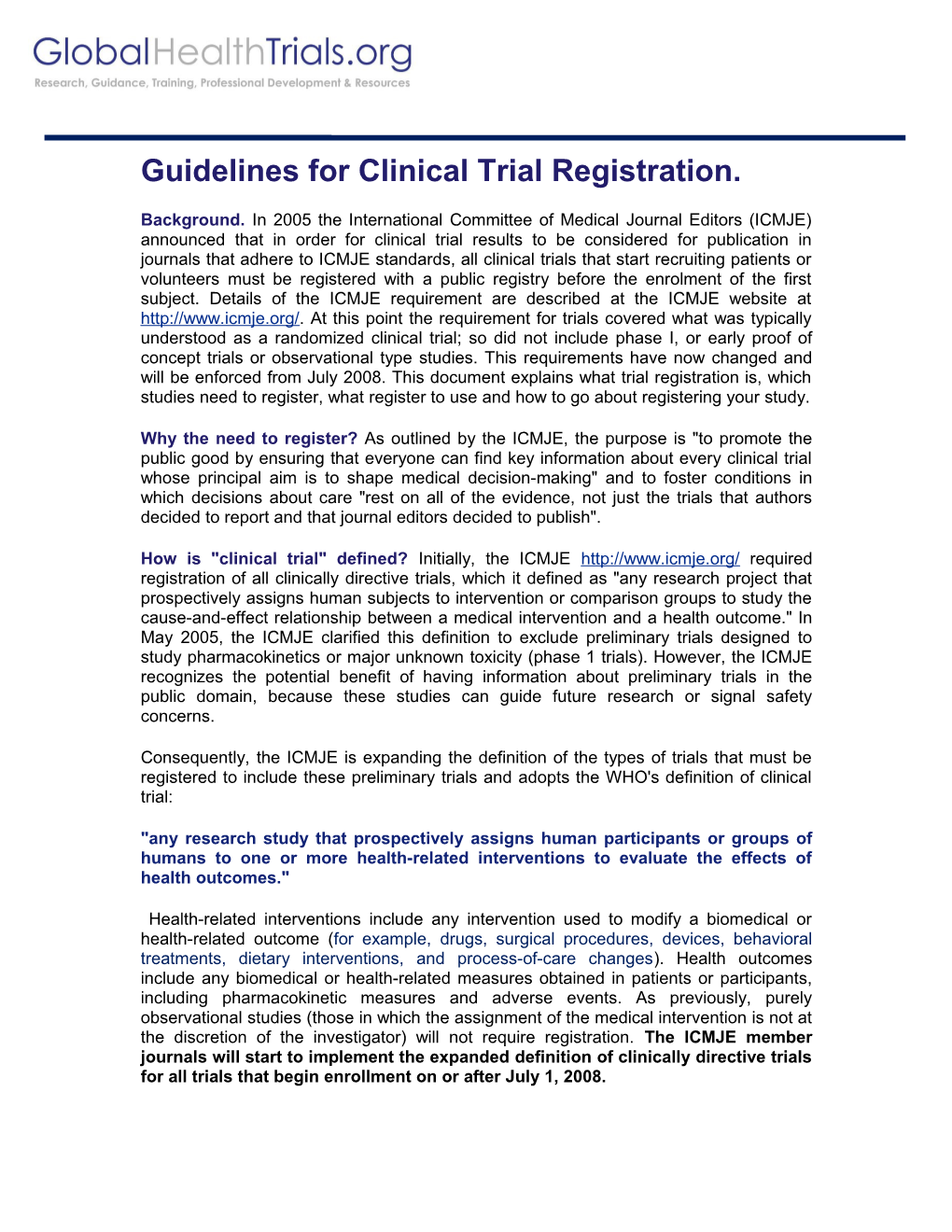 Guidelines for Clinical Trial Registration