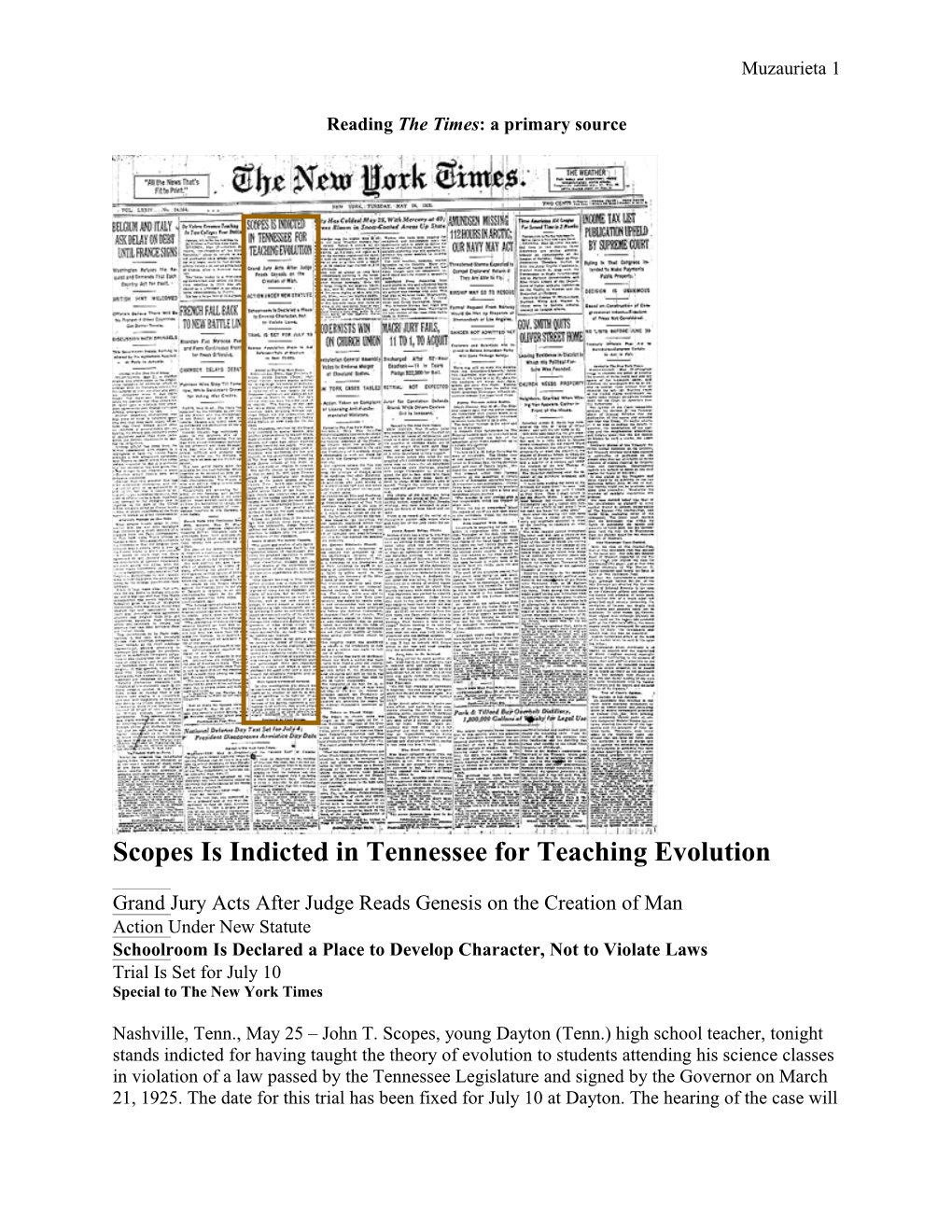 Reading the Times: a Primary Source