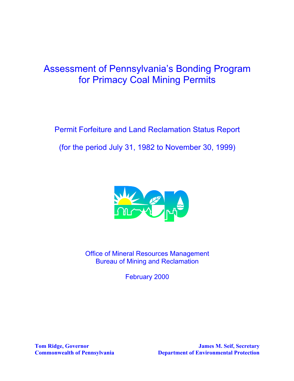 Pennsylvania S Alternate Bonding Program for Primacy Coal Mining Permits